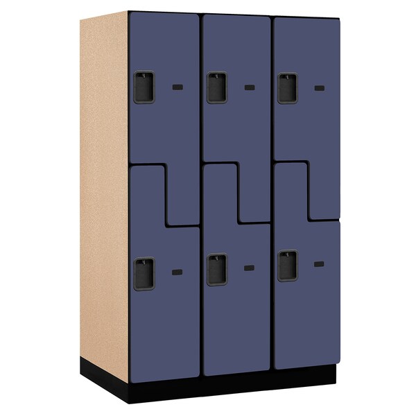 Wardrobe Locker, 45" W, 24" D, 76" H, (3) Wide, (6) Openings, Blue